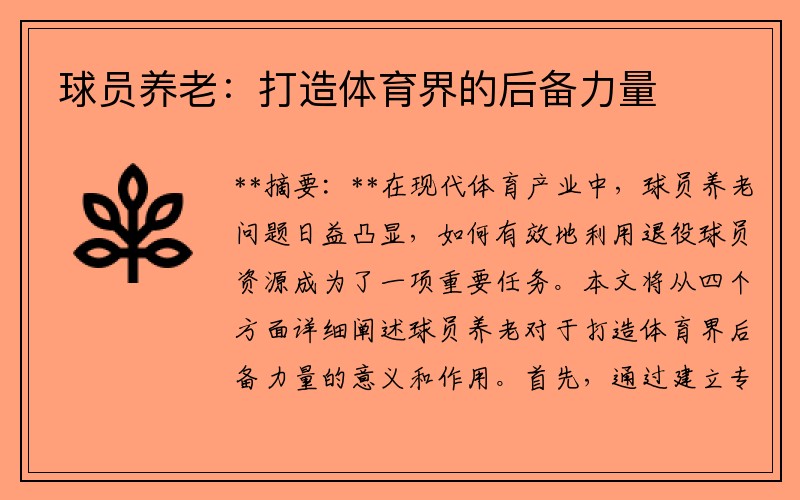 球员养老：打造体育界的后备力量