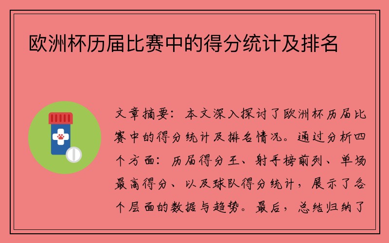 欧洲杯历届比赛中的得分统计及排名